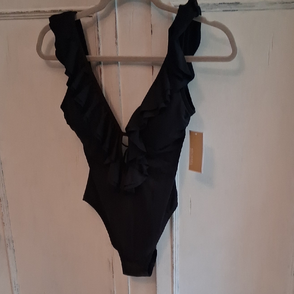 Black Ruffled One Piece Swimsuit
